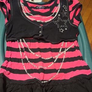 Justice Black and Pink Striped Dress with Star Accents